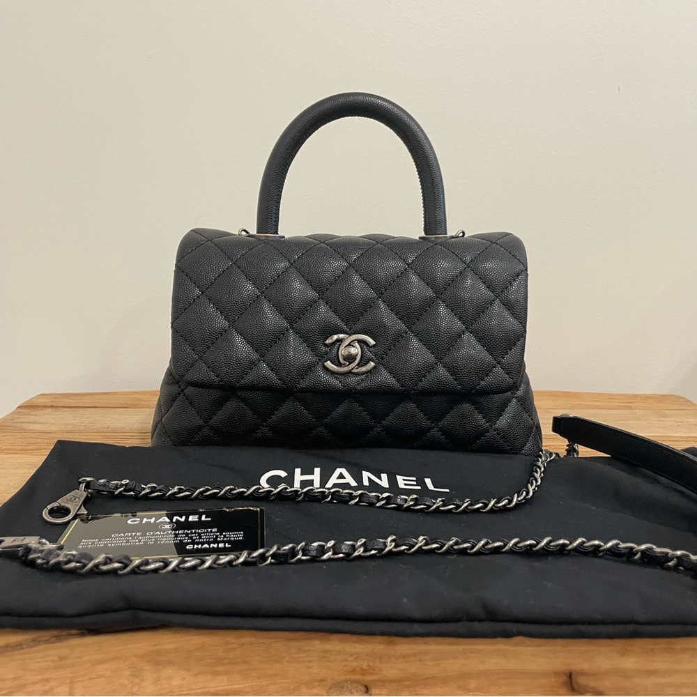 Chanel Mini Coco Handle in Black Caviar Leather with Ruthenium Hardware